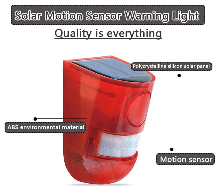 [Australia - AusPower] - 2 Solar with Sound Strobe Light, Wall Mounted Outdoor Motion Red Sensor Alarm, 4 Modes of Motion Sensor, Alarm 129dB for Home Fence Farm Yard Garage Barn 
