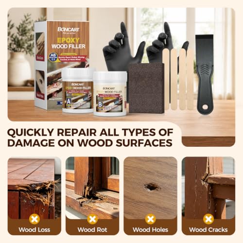 Boncart 16 oz high-strength epoxy wood filler, 2-part wood epoxy putty container