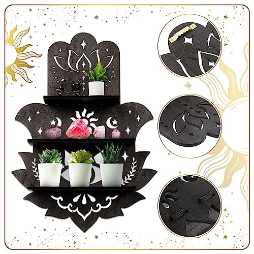 Maitys Hamsa Wall Decor Lotus Crystal Shelf Display for Evil Eye Black