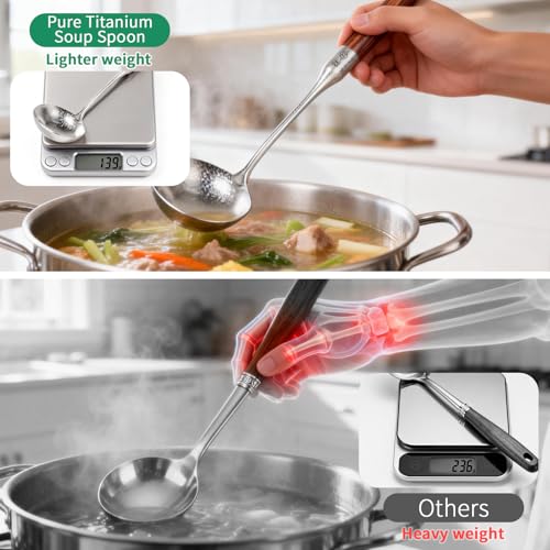 Newness stainless steel soup ladle and solid turner, titanium soup spoon and turner for cooking and serving soups and dishes