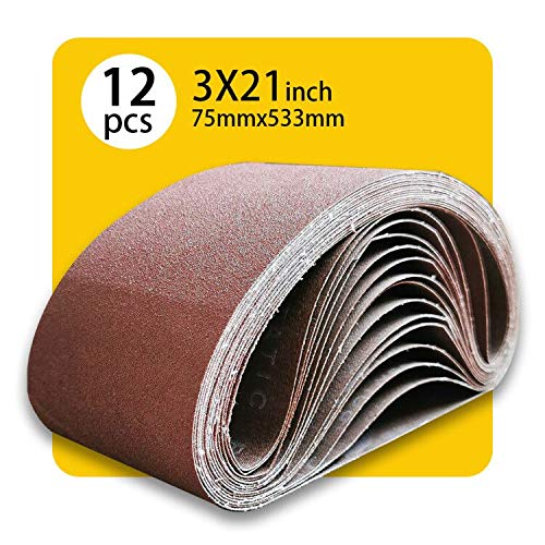 [Australia - AusPower] - 3 x 21 Inch 80 Grit Sanding Belt | Premium Aluminum Oxide Sanding Belt | Premium Sander Sandpaper  12 Pack 