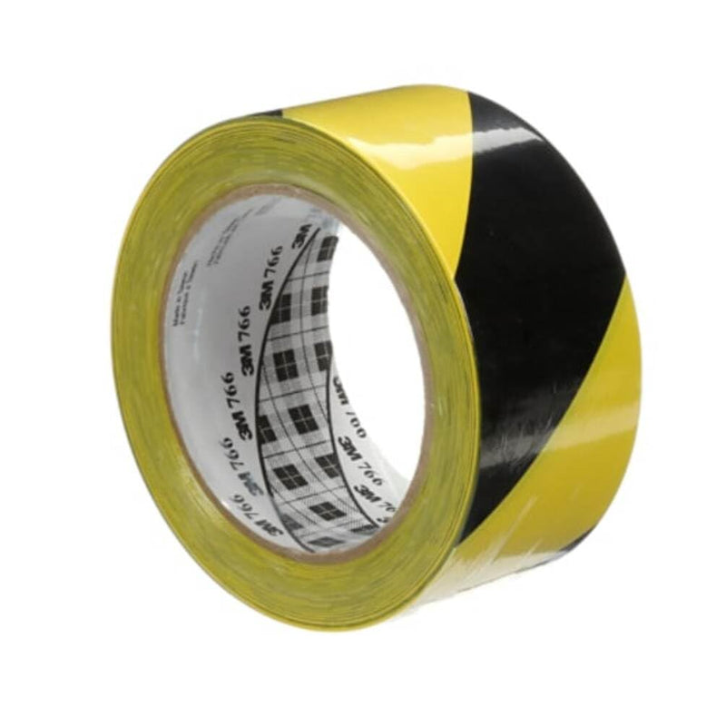 3M Hazard Warning Tape 766, 2 Inch x 36 Yards, Black and Yellow Striped Vinyl Safety Tape, High-Visibility Adhesive Floor Marking Roll for Warehouse, Aisle, Stair, Equipment, and Hazard Zones