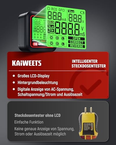 KAIWEETS Fuse Finder Set with 2.2 Inch LCD, Socket Tester with RCD Test for Wiring Test, Circuit Finder with NCV and LED Torch for Electricians and Home Use