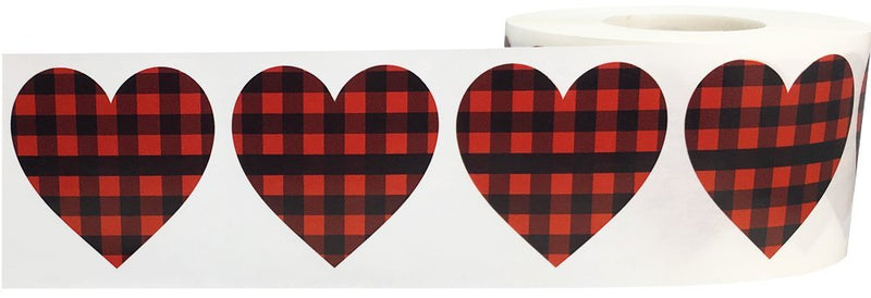 Red Buffalo Plaid Heart Stickers Valentine's Day Crafting Scrapbooking 1.5 Inch 500 Adhesive Stickers Red Plaid