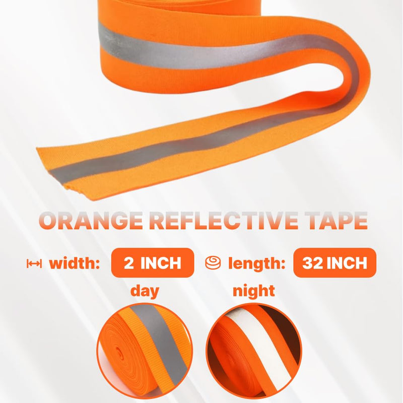 Reflective Clothing Tape Fluorescent Tape Orange 2" x 32" for Clothing Safety Fabric Webbing Trim Strip
