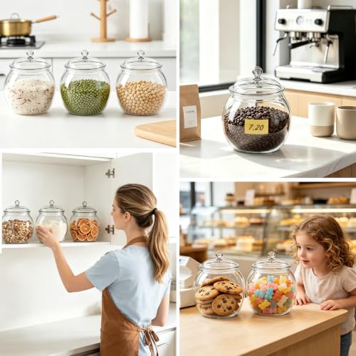 Four clear plastic candy jars with lids, 78oz capacity, perfect for storing cookies and treats, by FALUCKYY.