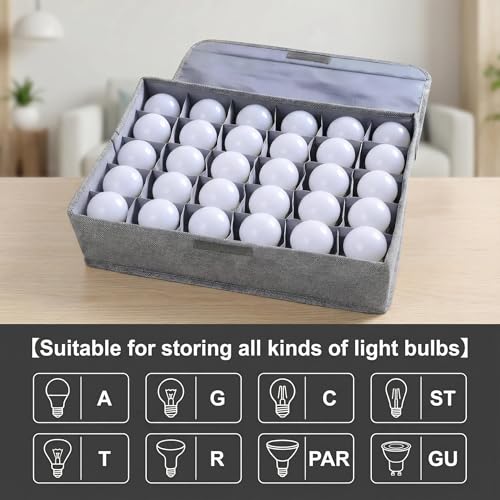 2 Pcs Light Bulb Storage 0rganizer, Christmas Light Storage Keep 30 Capacity Light Bulb Foldable Organizer with Lid Sturdy PP Board Fits Various Balls Standard Bulbs for Xmas Holiday