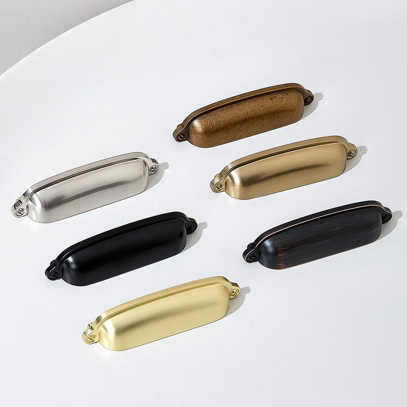 HARPOON 10 Pack Bin Cup Handle Pulls,Vintage Drawer Pulls,Cabinet Hardware,Shell Handle,3.78 Inch Brushed Gold 3.78 Inch