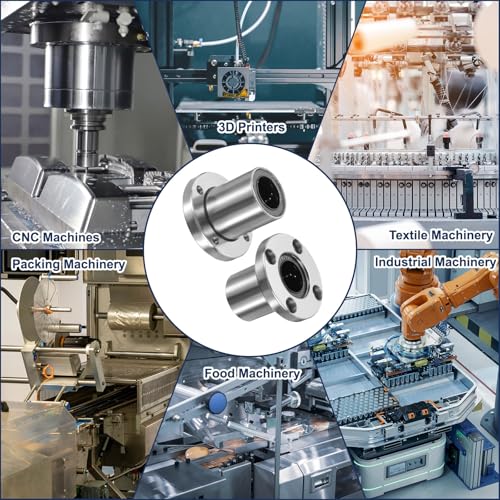 sourcing map 4 Pack LMF20UU Linear Ball Bearings, 20mm Bore Round Flange Linear Ball Bearings Flange Motion Bushing with Double Side Rubber Seal ABEC3 for CNC, 3D Printer