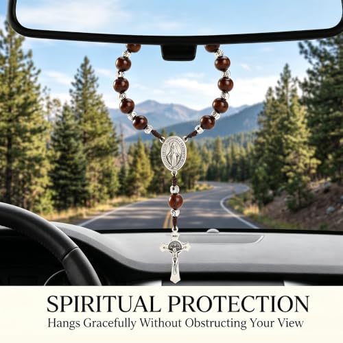 Steering Wheel Rosary Charm - Car Rosary Steering Wheel Charm wooden