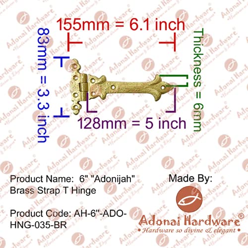 Adonai Hardware Adonijah Antique Cast Iron Strap T Hinge (6" X 2 Pack, Matte Black) for Barn Doors, Gates, Kitchen Cabinets, Sheds, Wooden Box, Furniture, Cedar Chest and Trunks 6" x 2 Pack (T Hinge) - Iron
