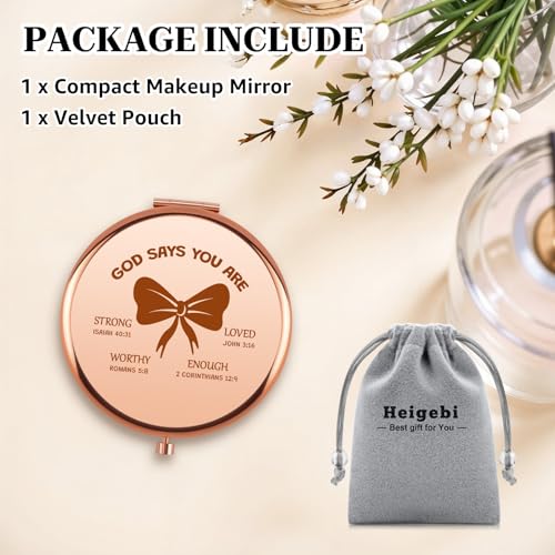 Religious Gifts for Women Compact Makeup Mirror Christian Gifts Inspirational Bible Verse Gift for Women Friend Motivational Gifts Baptism Gift for Girls Sister Daughter Rose Gold Makeup Mirror Religious Mirror