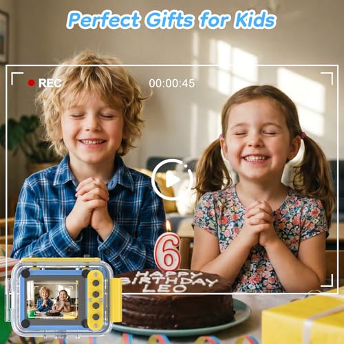 GKTZ Pool Toy & Kids Underwater Camera 99FT Waterproof Kid Action Camera 1080P Video&20MP Photo with Flip Lens, Includes 32GB Card for Diving Swimming Beach Snorkeling.Birthday Gift for Boys Blue
