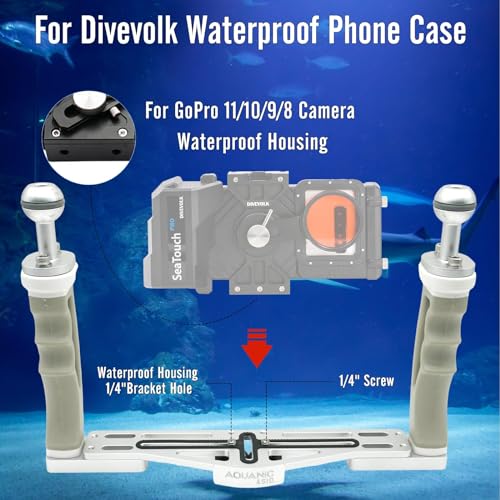 AQUANIC Underwater Camera Tray Handheld Stabilizer Tray Bracket for Camera Housing, Handle Aluminum Diving Grip for Gopro Divevolk, TG-5/6, RX100 V and Other Action Camera (Grey) Grey
