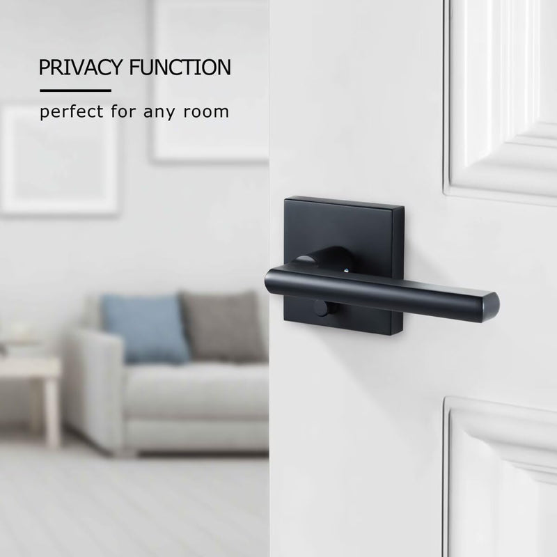 Linkaa Matte Black Interior Door Handle with Push Lock, Privacy Keyless Door Lever for Bathroom and Bedroom, Reversible Handles(Heavy Duty Zinc Alloy，Privacy，Push Button Lock Privacy(Push Button Lock) 1