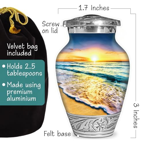 Waves on The Beach Keepsake Urn for Adult Human Ashes | Handcrafted Funeral Memorial | Seascape Funeral Decorative Cremation urn for Women and Men Small Waves