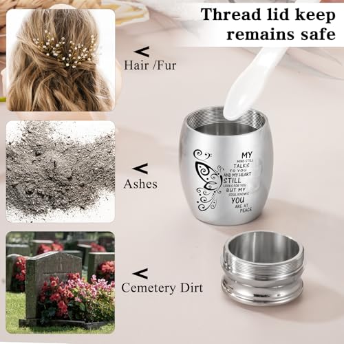 SOITIS Wooden Gift Box for Ashes, Small Urns for Human Ashes Keepsake, 1.57 Inches Stainless Steel Mini Urns for Ash, Cremation Urns for Women Men, Funeral Burial Holder Square+butterfly