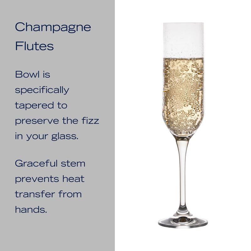 Mikasa Upton Lead-Free Champagne Flute Glasses, Set of 4, 8 Ounce