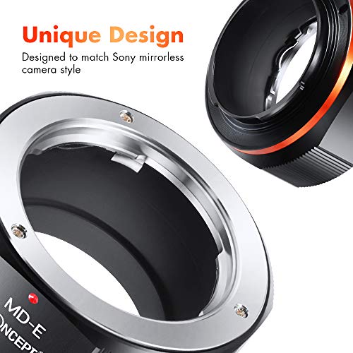 K&F Concept MD to NEX Lens Mount Adapter for Minolta MD MC Mount Lens to NEX E Mount Mirrorless Cameras with Matting Varnish Design for Sony A6000 A6400 A7II A5100 A7 A7RIII