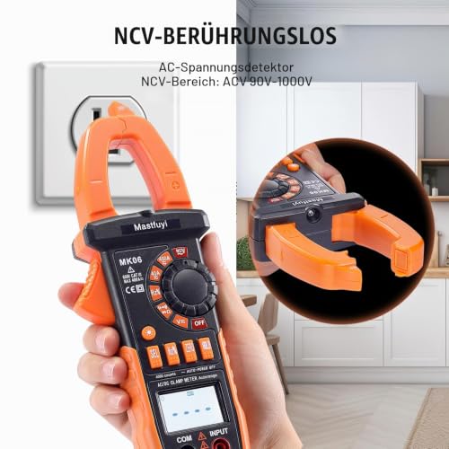 Digital Current Clamp Multimeter with 4000 Counts TRMS Auto Range | Digital electrical tester with automatic, measures NCV, AC/DC voltage, current, capacity, diode, resistance, orange