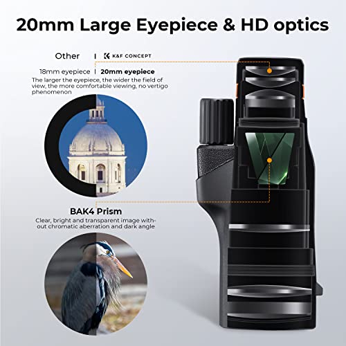 K&F Concept® 12X50 Monocular Telescope with Cleaning Cloth, FMC Lens & BAK4 Prism Telescopes for Adults, Sky Captain HD Monocular for Bird Watching Hunting Hiking Camping Travelling 12*50-Black
