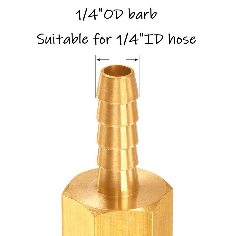 [Australia - AusPower] - 6PCS Solid Brass Thread Barb Hex Fittings 1/4"NPT Female x 1/4" Barb Include 6 Stainless Steel Clamps 1/4"Barb 