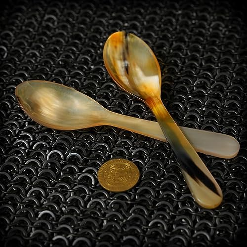 Mythrojan Buffalo Horn Spoons Polished Finish Handcrafted with Genuine Ox Horn Fully Functional Accessory for Reenactments-4pcs 6.5" (Set of 4)