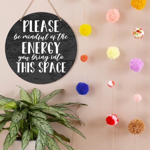 Positive Energy Door Sign, Zen Hanging Sign Decor Positive Energy Wall Decorations Witchy Sign for Door, Spiritual Room, Home, Meditation Yoga Room, Housewarming Gift for New House Home, Be Mindful Quote