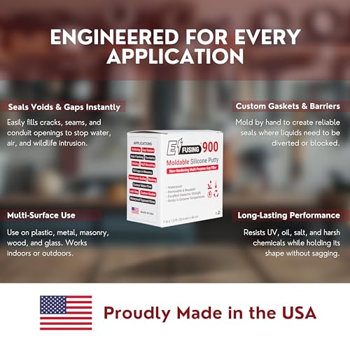 E/FUSING 900 moldable silicone putty in gray rectangular shape, adhesive sealant product package