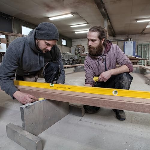 STABILA Type 80 AS-2 Spirit Level, 120 cm, Reinforced Aluminum Profile, 1 Horizontal Level, 2 Vertical Vials, Integrated Slip Stoppers, Made in Germany, Yellow 48"