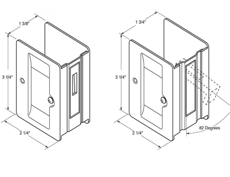 Deltana SDAR325U15 Heavy Duty Pocket Lock; Adjustable; 3-1/4" x 2 1/4" Sliding Door Receiver; Satin Nickel Finish