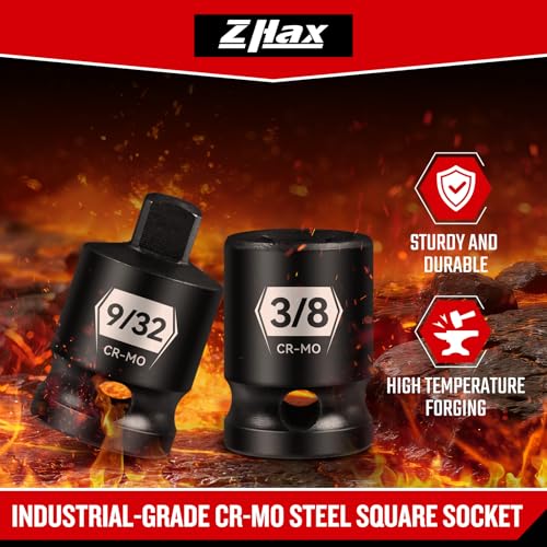 Zhax 12-piece 3/8-inch drive impact SAE pipe plug socket set with chamfered square sockets and Cr-Mo steel construction