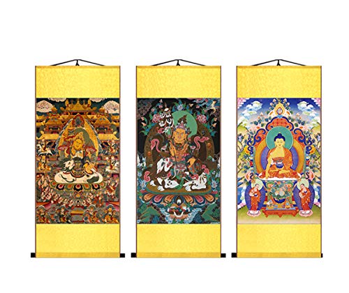 Zzooi Tibetan Buddhism Art Siddhartha Gautama Silk Wall Art Hanging Scroll,Tibetan Buddhism Hanging Thangka Gautama Buddha