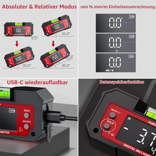 XUNTOP Digital Angle Measuring Device LED Double Axis Inclinometer Magnetic for Woodworking, Construction, Decoration, DIY