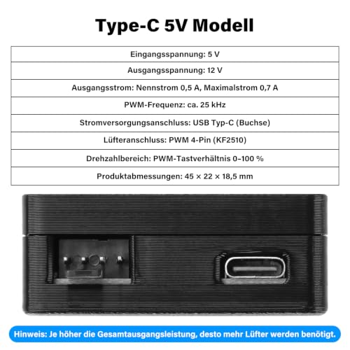 Aideepen 4 Pin 12V PWM Fan Controller with 1-to-5 HUB | Type-C 5V Power Supply, 4 Wire Fan Speed Controller, for DIY Water Cooling Option, Internal Upward Gain to 12V