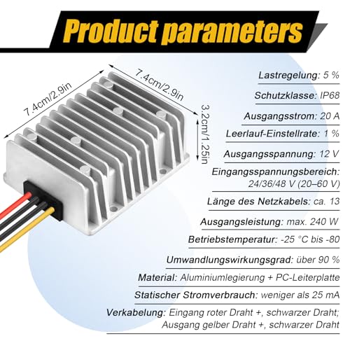DC 24/36/48V (20-60V) to 12V 20A 240W Voltage Converter Automatic Step Up Down Converter Waterproof Overload Protection