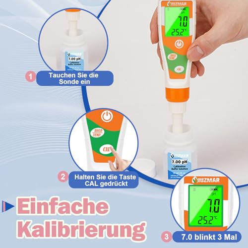 UIUZMAR pH Calibration Solution Set pH 7.00/4.00/10.01 50 ml Each for pH Meter | With storage solution pH electrode 2 bottles of 10 ml each, pH calibration buffer solution and pH electrolyte solution