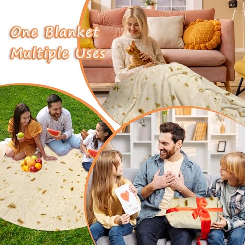 Bcareself Tortilla Blanket 71 inches 2.0 Double Sided Adult Size Giant Double Sided for Kids Funny Realistic Food Personalized Throw Blanket Novelty Gift Taco Blanket Soft Flannel Beige