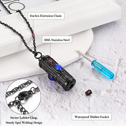 XIUDA Crystal Cremation Urn Necklace for Ashes Keepsake Stainless Steel Memorial Pendant with Flower Bule