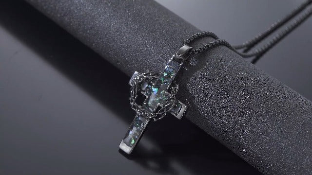 Cross Necklace for Men Women 925 Sterling Silver Cross Pendant Christian Necklace Religious Jewellery Birthday Gifts for Men Women A01-Cross Thorns Abalone