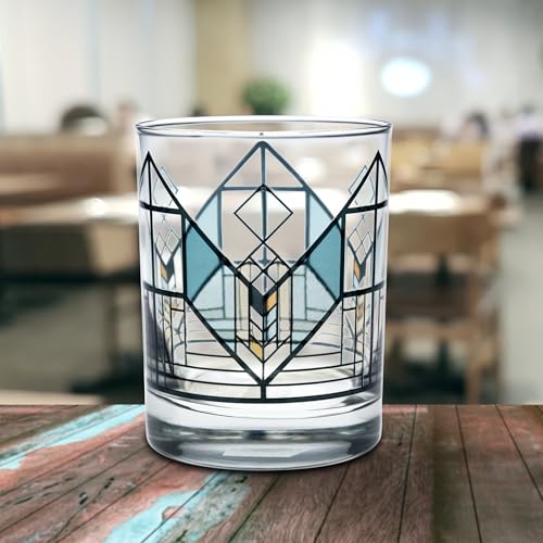 Culver Frank Lloyd Wright DOF Double Old Fashioned Glass 14-Ounce (Gift Boxed Set of 2, Lake Geneva Tulip)