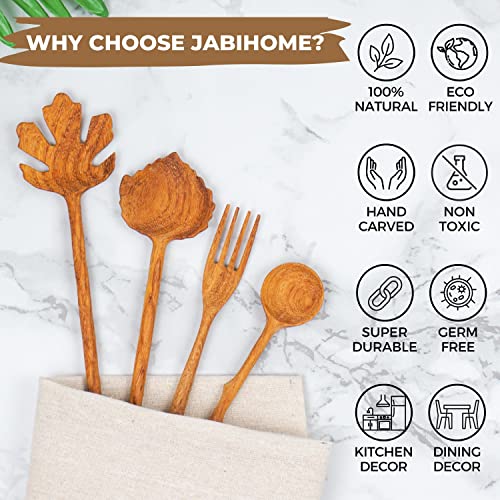 JABIHOME 4 Wooden Spoons and Forks Set, Thanksgiving Gifts for Women