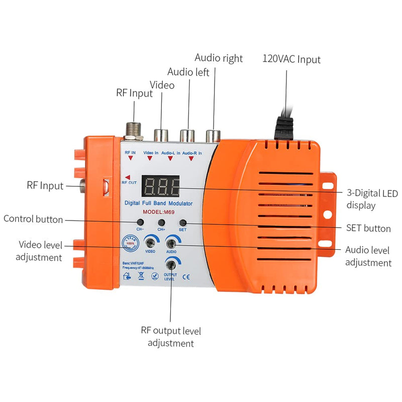 [Australia - AusPower] - Modulator RF Converter, Weytoll Compact RF Modulator, Audio Video TV Converter, Demodulator Adapter w/Antenna in/Out & Channel Switch RHF UHF Signal Amplifier AC120V 