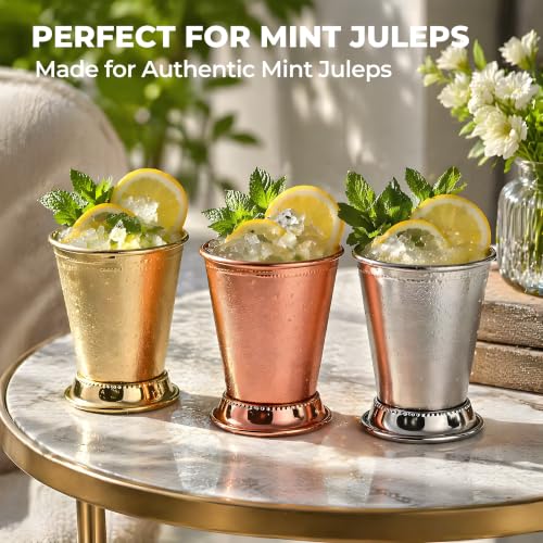 Trez Treamer Mint Julep Cups Set of 3, 12 oz Cocktail Mugs & Glasses with Copper Finish for Bourbon, and Home Bar