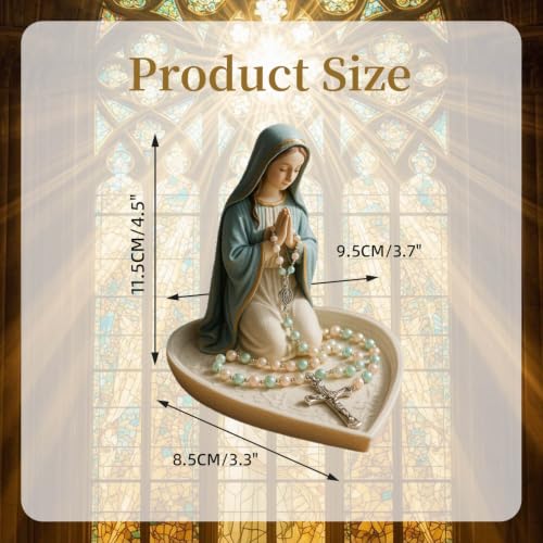 Blessed Mother Mary Statue - 5 Inches Virgin Mary Statue Elegant Home Decor, Saint Mary and Cross Necklace Chain Figurines for Office Desk, Bookshelf, Indoor Decorations Rosary-mary