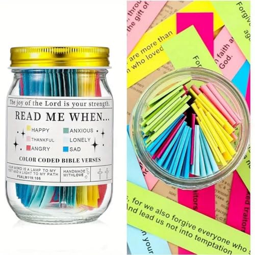 Bi-ble Verses in A Jar,The Hope Jar Bi-ble Verses,Mini Bi-ble Verse Cards, Color Coded Bi-ble Verses Jars,Bi-ble Verses for Emotions & Feelings Jar,Bi-ble Study Supplies Gifts,Bi-ble Verses Jar