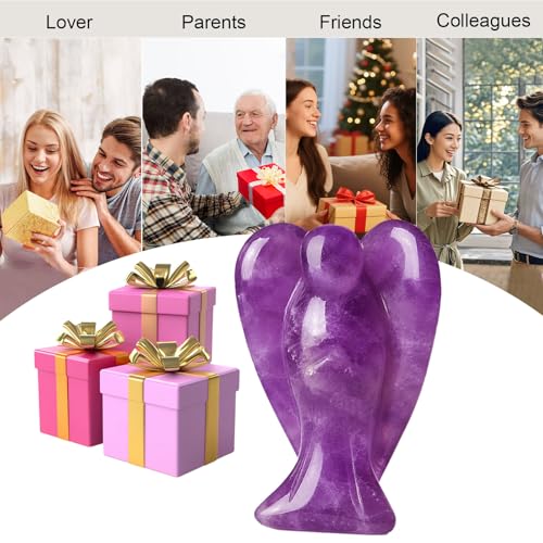 Amethyst Purple Crystal Guardian Angel Statue Healing Decor Gift