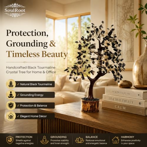 Handcrafted Tourmaline Crystal Gemstone Tree Natural Healing Stone Tree of Life for Protection, Grounding, and Negative Energy Shielding - Elegant Decor Feng Shui Gift