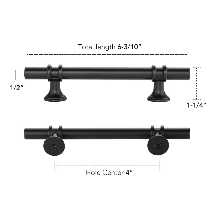 Black Cabinet Handles Black Cabinet Pulls 10 Pack 4 Inch Hole Center | Modern T-Bar Shape with Round Base, 6-3/8 Inch Overall Length, Easy Installation for Cabinets & Drawers