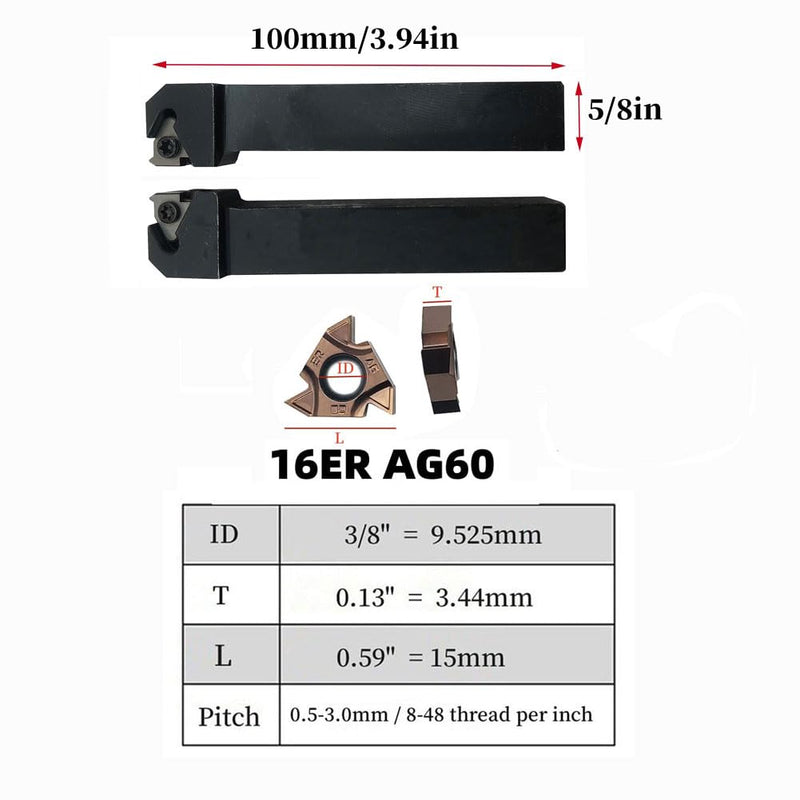 [Australia - AusPower] - Lather Threading Tool Bit Set External Internal Threading Boring Bars Turning Tool Holders with 11IR AG60 16ER 16IR AG60 Carbide Threading Inserts (2pcs 5/8 Holders + 16ER IR AG60) 2pcs 5/8 Holders + 16ER IR AG60 